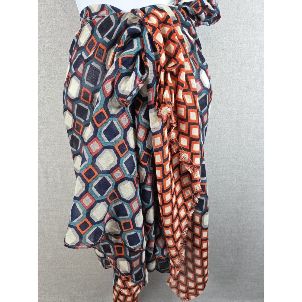 Banana Republic Geo Print Scarf Beach Cover Up Wrap One Size Blue Multi Boho